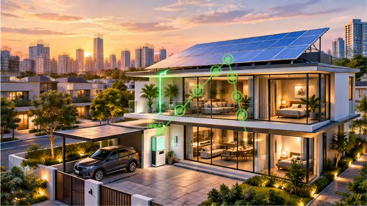 Hệ điện mặt trời mái nhà với pin lưu trữ